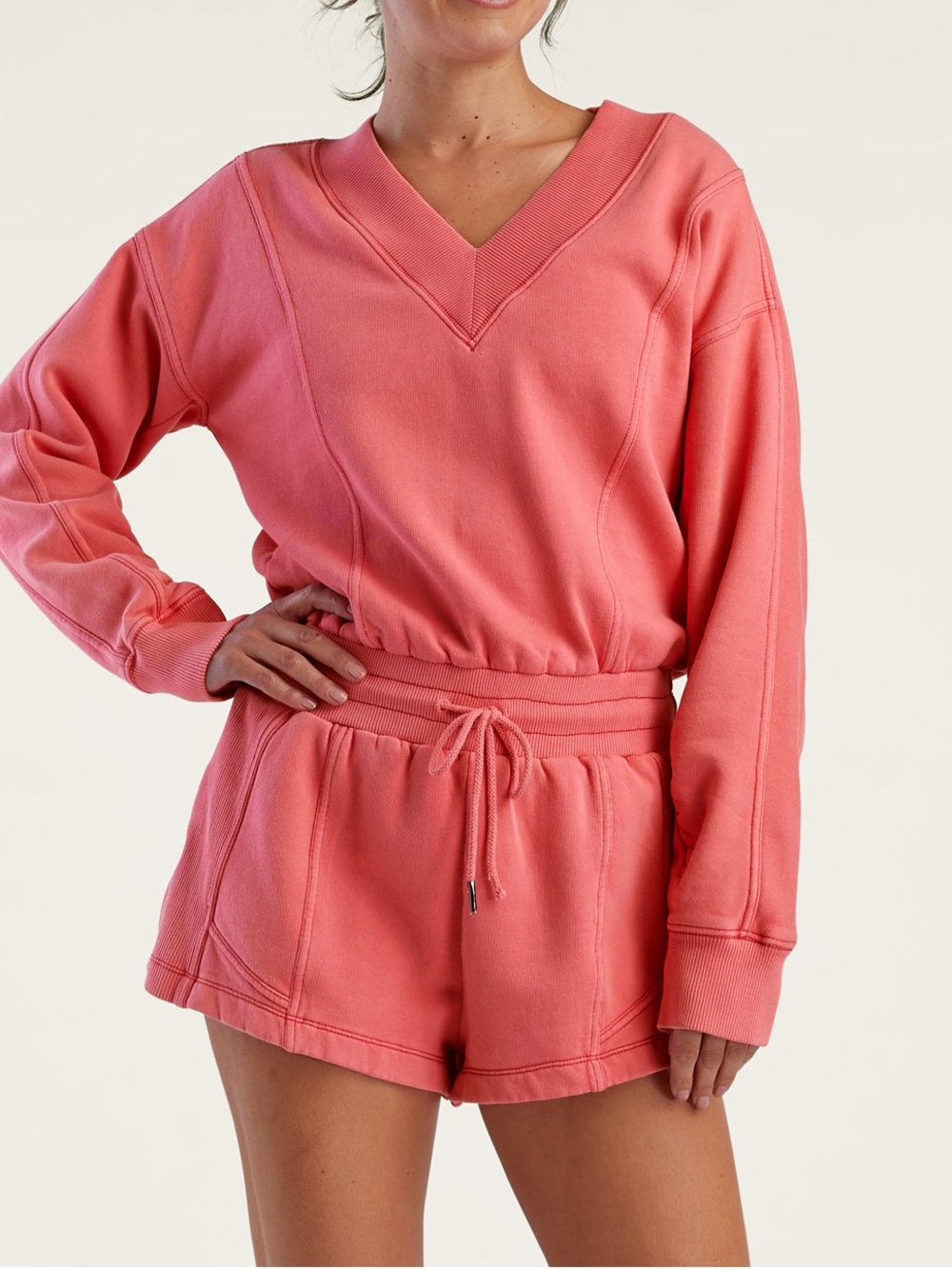 Free People  Movement  Active Hibiscus intercept Long Sleeve Slouchy Tery Romper
